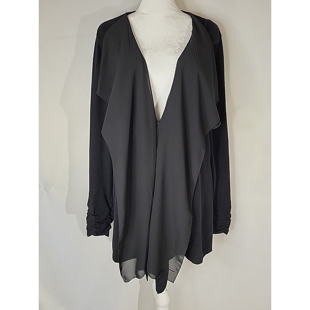 Women's Alfani 1X Soft Knit Cardigan Black Sheer‎ Overlay Gathered Cuff